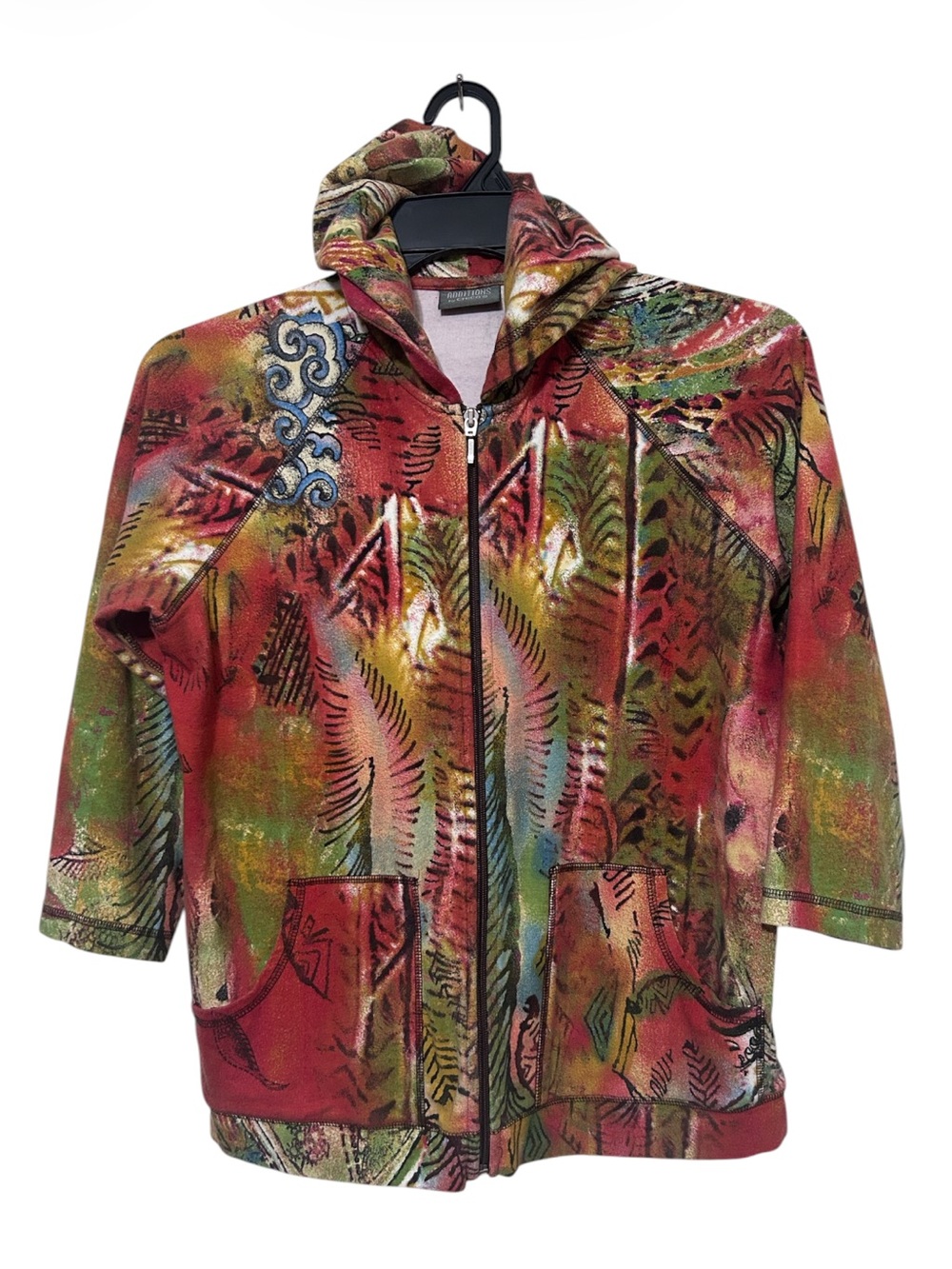 Additions by Chico's Abstract Graphic Print Full Zip Hoodie Women's Size 1 M/L